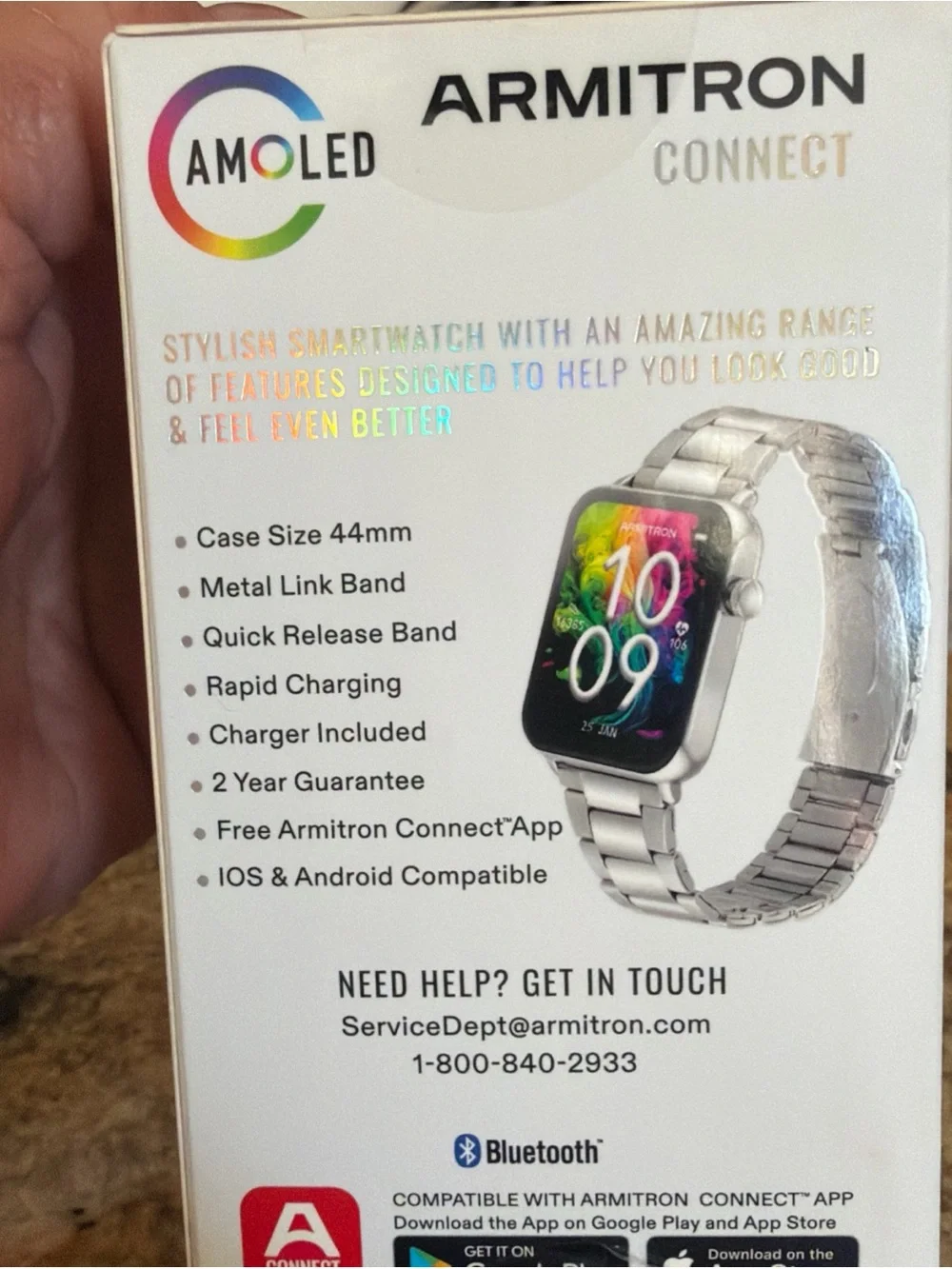Armitron Silver Stainless Steel AMOLED Smartwatch with Multicolor Display